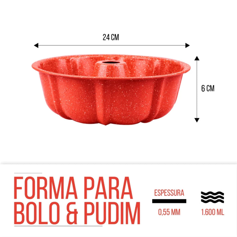 Forma Para Bolo Pudin Torta com Furo no meio Central Teflon Antiaderente