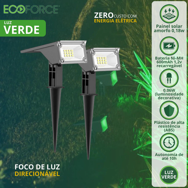 Luminária LED Spot Solar Verde Espeto Jardim 10 Lúmens