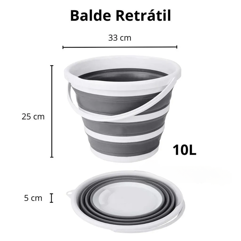 Balde Retrátil 10l Dobrável Silicone Flexível Com Alça